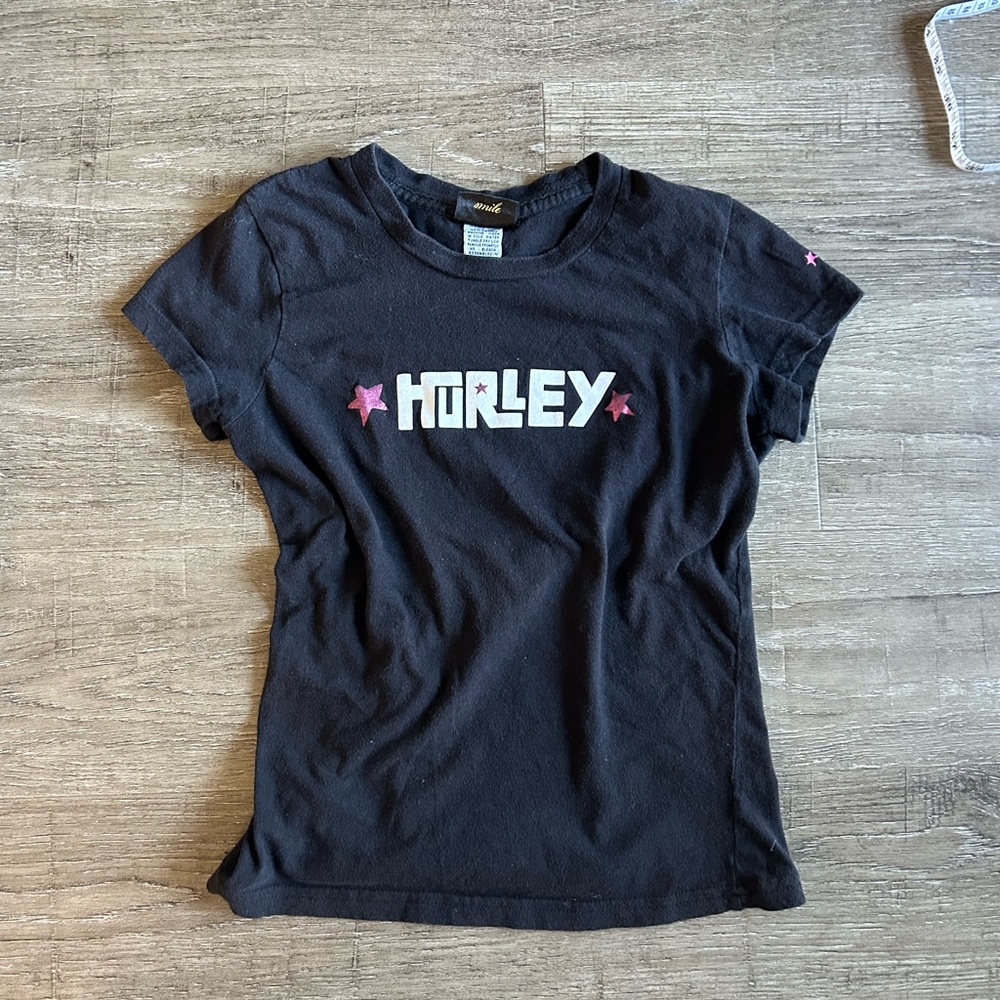 Vintage Hurley Y2K Baby Tee with Pink Star Details